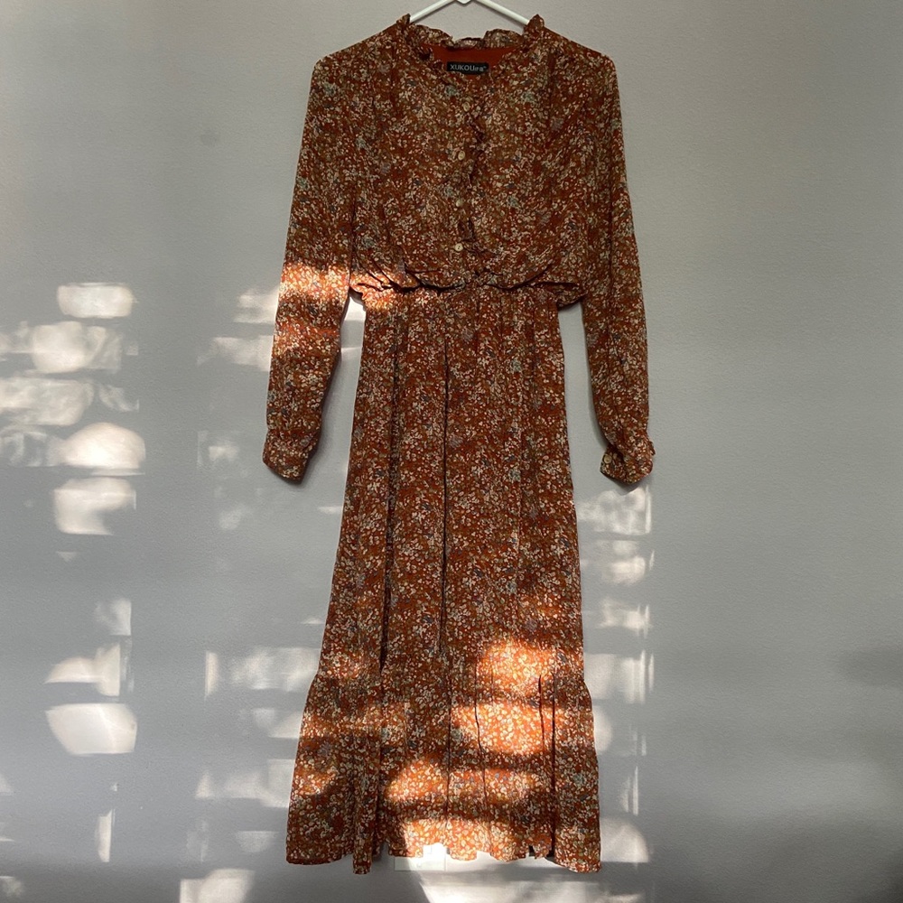 XUKOU burnt orange floral dress